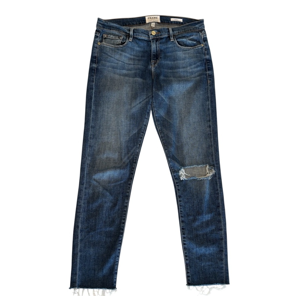 Frame Le Garcon Boyfriend Crop Raw Hem Edge Jeans Size 27 Blue Denim Distressed